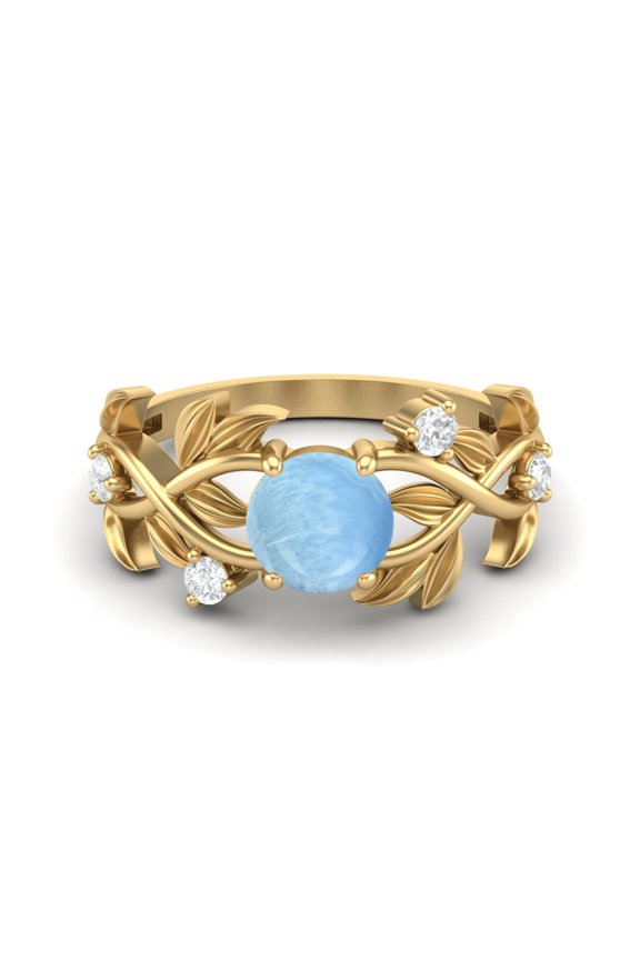 6mm Round Larimar 925 Sterling Silver Yellow Plated Solitaire Women Graduation Gift Ring