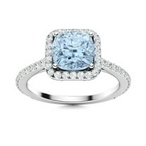 Mooneye 6mm Round Shape Aquamarine 925 Sterling Silver Solitaire Halo Women Valentines Day Gift Ring