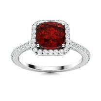 Mooneye 6mm Round Shape Garnet 925 Sterling Silver Solitaire Halo Women Valentines Day Gift Ring