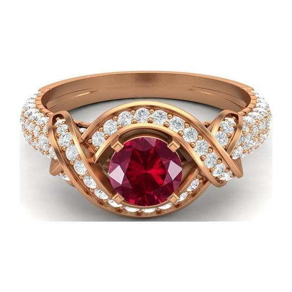 Mooneye 6mm Round Shape Ruby Glass Filled 925 Sterling Silver Rose Vermeil Solitaire Wedding Ring