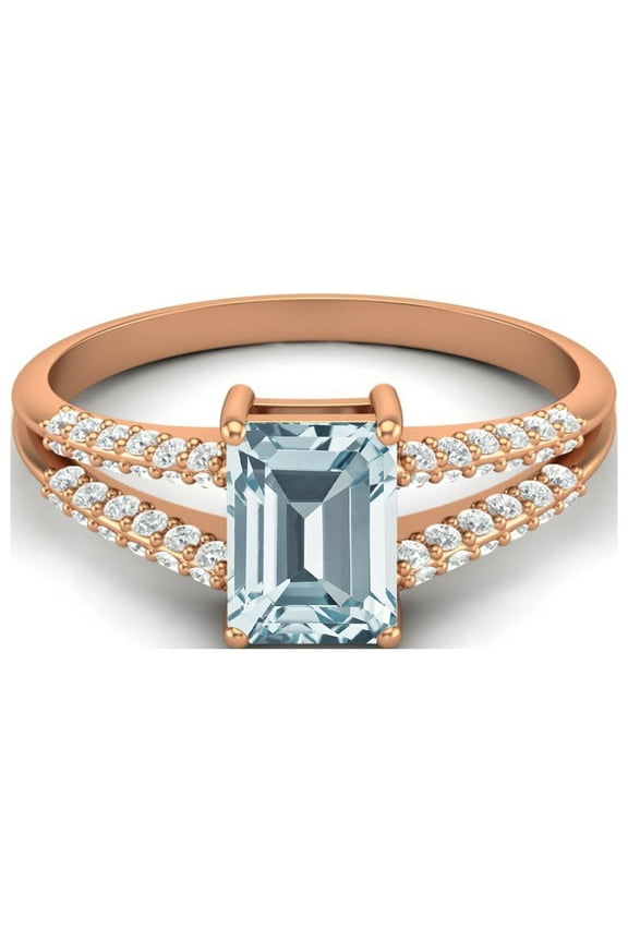 7X5mm Blue Topaz 925 Sterling Silver Rose Plated Solitaire Women Graduation Gift Ring