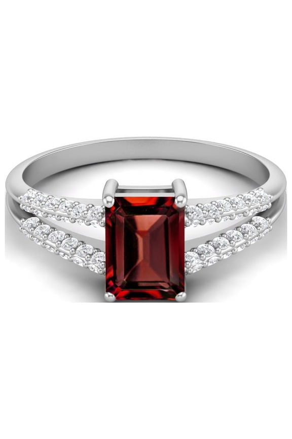 7X5mm Emerald Cut Garnet 925 Sterling Silver Solitaire Women Valentines Day Gift Ring