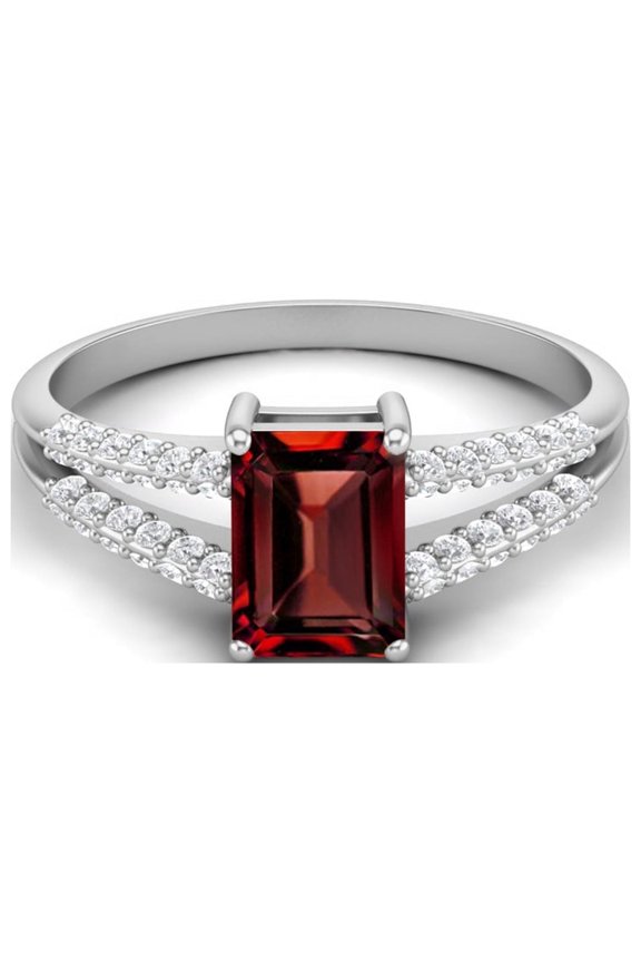 7X5mm Emerald Cut Garnet 925 Sterling Silver Solitaire Women Valentines Day Gifts Ring