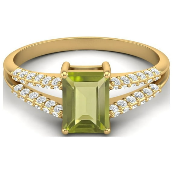 Mooneye 7X5mm Emerald Cut Peridot 925 Sterling Silver Gold Vermeil Women Valentines Day Gifts Ring