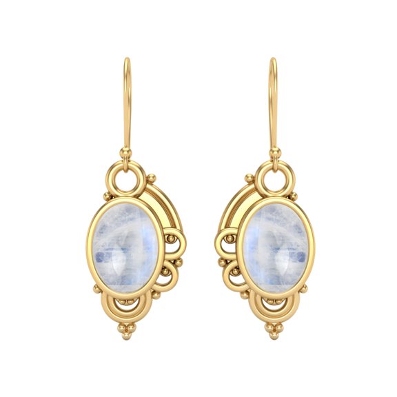 Mooneye 7X5mm Oval Moonstone 925 Sterling Silver Gold Vermeil filigree Dangle Women Wedding Earrings