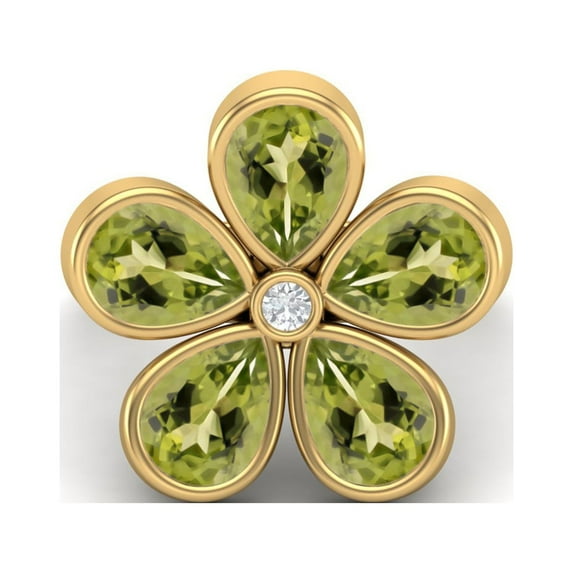 Mooneye 7X5mm Pear Peridot 925 Sterling Silver Gold Vermeil Daisy Flower Women Wedding Ring