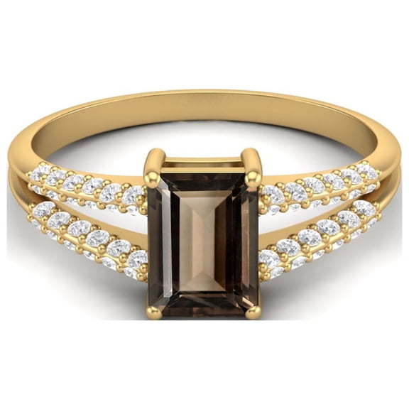 Mooneye 7X5mm Smoky Quartz 925 Sterling Silver Gold Vermeil Women Valentines Day Gift Ring