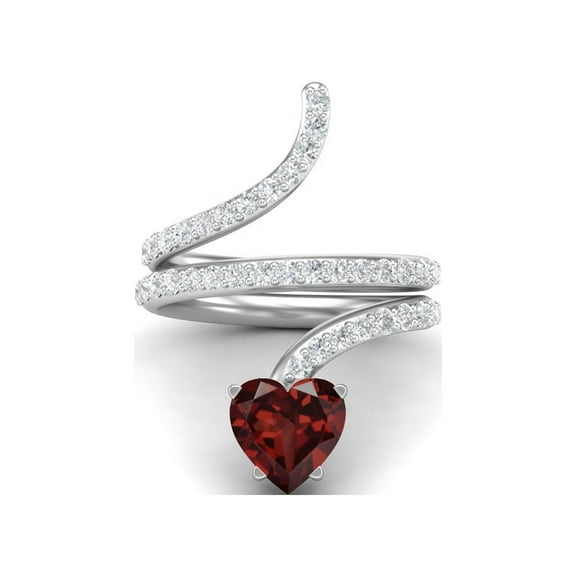 Mooneye 7mm Heart Shape Garnet 925 Sterling Silver Women Wrap Valentines Day Gift Rings