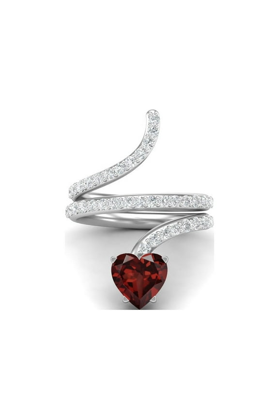 7mm Heart Shape Garnet 925 Sterling Silver Wrap Women Wedding Rings