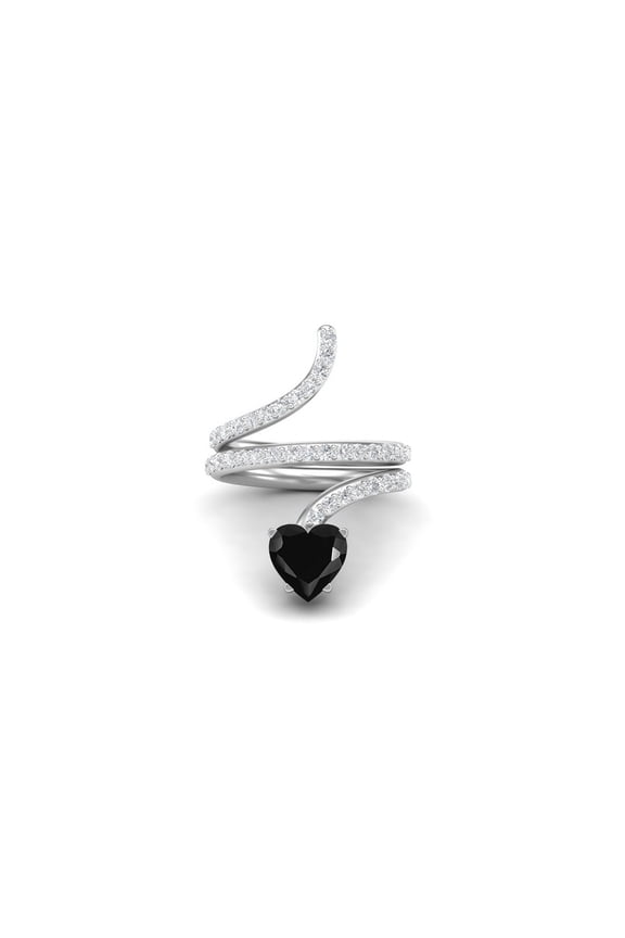7mm Heart Wrap Bypass Black Spinel 925 Sterling Silver Women Valentines Day Gift Rings
