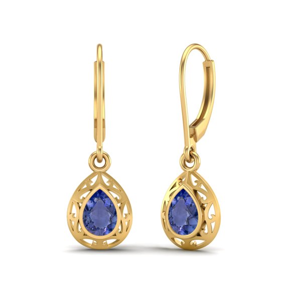 Mooneye 7x5 mm Pear Tanzanite 925 Sterling Silver Gold Vermeil Filigree Dangle Women Gifts Earrings