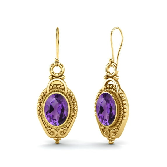 Mooneye 7x5mm Oval Purple Amethyst Dangle Women's Earrings Jewelry 925 Sterling Silver Gold Vermeil