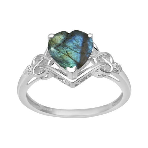 Mooneye 8 mm Heart Shape Labradorite 925 Sterling Silver Valentines Day Gifts Women Love Ring