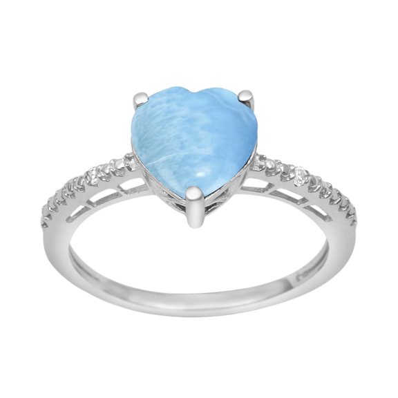 Mooneye 8 mm Heart Shape Larimar 925 Sterling Silver Solitaire Women Valentines Day Gifts Ring