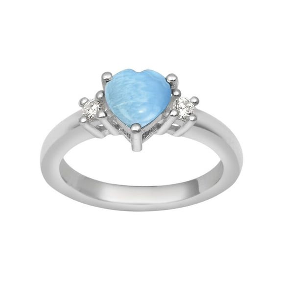 Mooneye 8mm Heart Shape Larimar Solitaire 925 Sterling Silver Women Valentines Day Gifts Ring