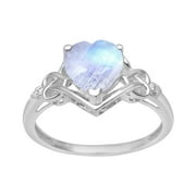 MOONEYE 8mm Heart Shape Moonstone 925 Sterling Silver Valentines Day Gifts Women Love Ring