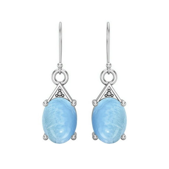 Mooneye 8x6 mm Oval Natural Larimar 925 Sterling Silver Drop Dangle Mother's Day Gift Women Earrings
