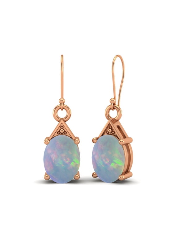 8x6 mm Oval Opal 925 Sterling Silver Rose Vermeil Drop Dangle Women Wedding Earrings