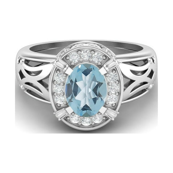 Mooneye 8x6mm Oval Blue Topaz 925 Sterling Silver Filigree Celtic Women Valentines Day Gifts Ring