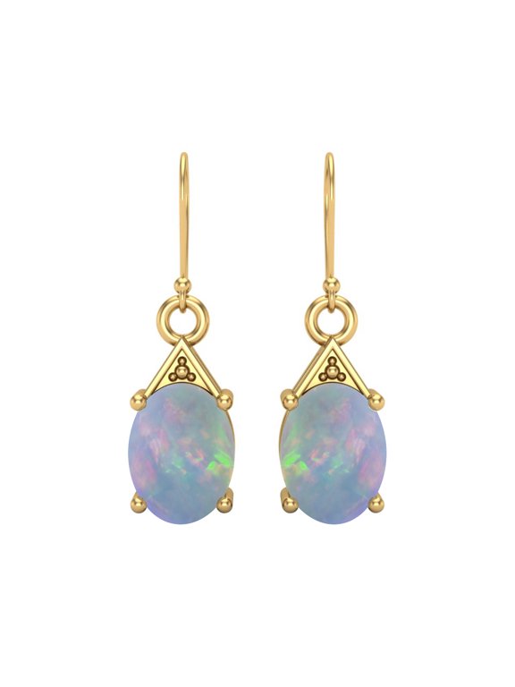 8x6mm Oval Shape Opal 925 Sterling Silver Gold Vermeil Dangle Women Gifts Earringss