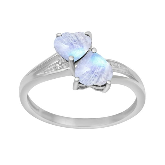 Mooneye 925 Sterling Silver 6mm Heart Shape Moonstone Two Stone Heart Women Gifts Ring