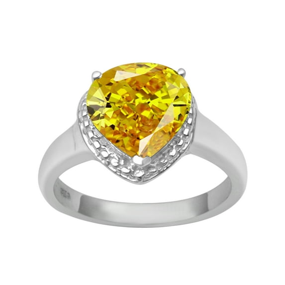 Mooneye 925 Sterling Silver 7mm Heart Shape Yellow CZ Solitaire Valentines Day Gifts Women Love Ring