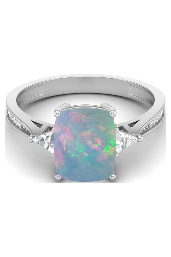 925 Sterling Silver 9X7mm Cushion Ethiopian Opal Solitaire Women Mother's Day Gift Ring