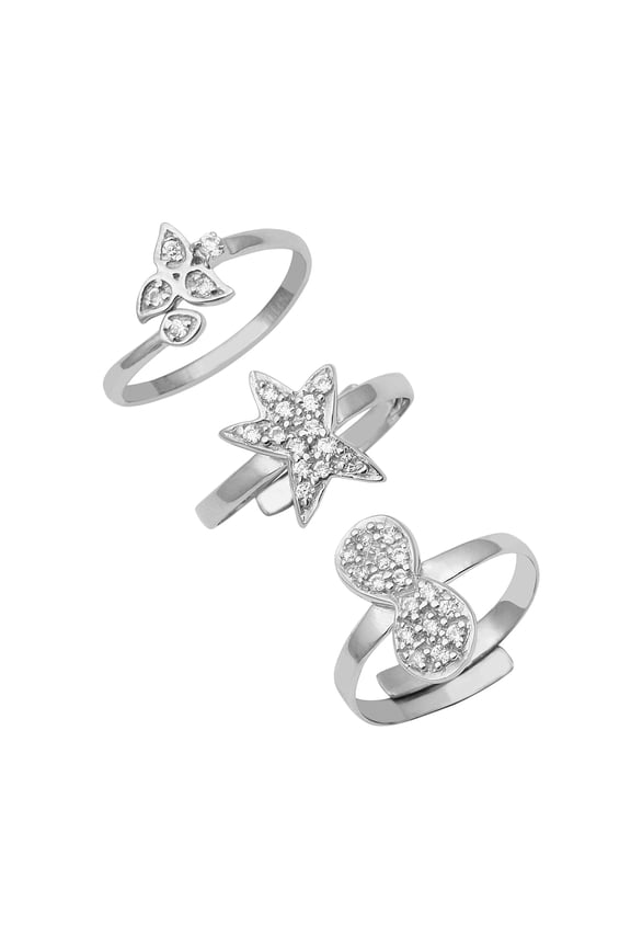 925 Sterling Silver Adjustable Toe Rings For Women Cubic Zirconia, Star Fish, Front Open Oxidized Foot Jewelry - Set of 3