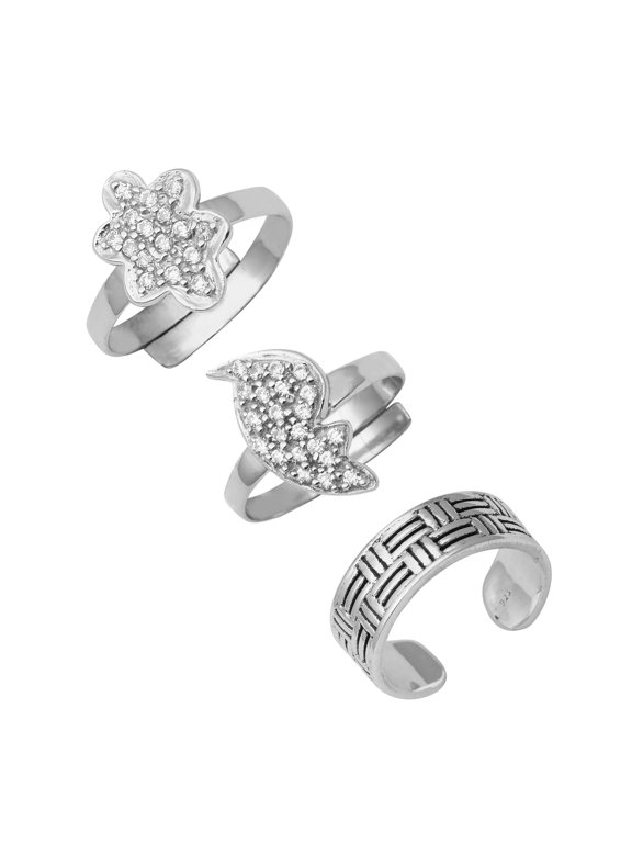 925 Sterling Silver Birds Fly Toe Ring Simple Design Open Adjustable Toe Rings For Women Set OF 3 Pcs