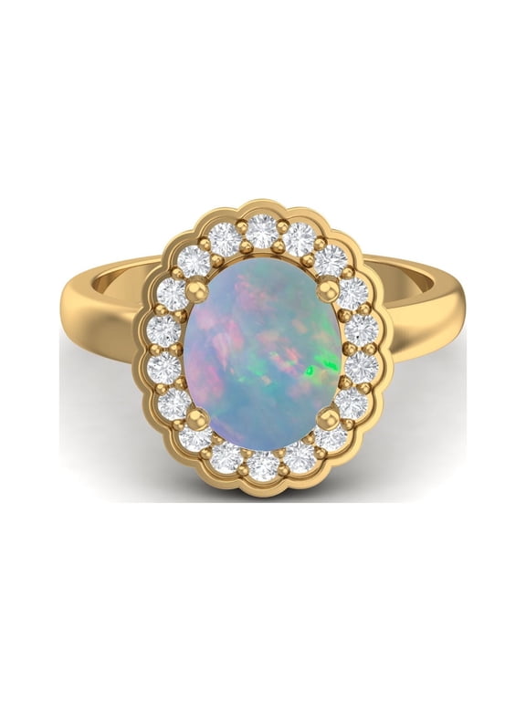 925 Sterling Silver Gold Vermeil 6mm Round Ethiopian Opal Solitaire Women Wedding Ring