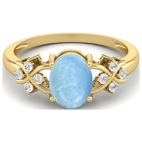 Mooneye 925 Sterling Silver Gold Vermeil 8X6 mm Oval Shape Larimar Women's Valentines Day Gifts Ring