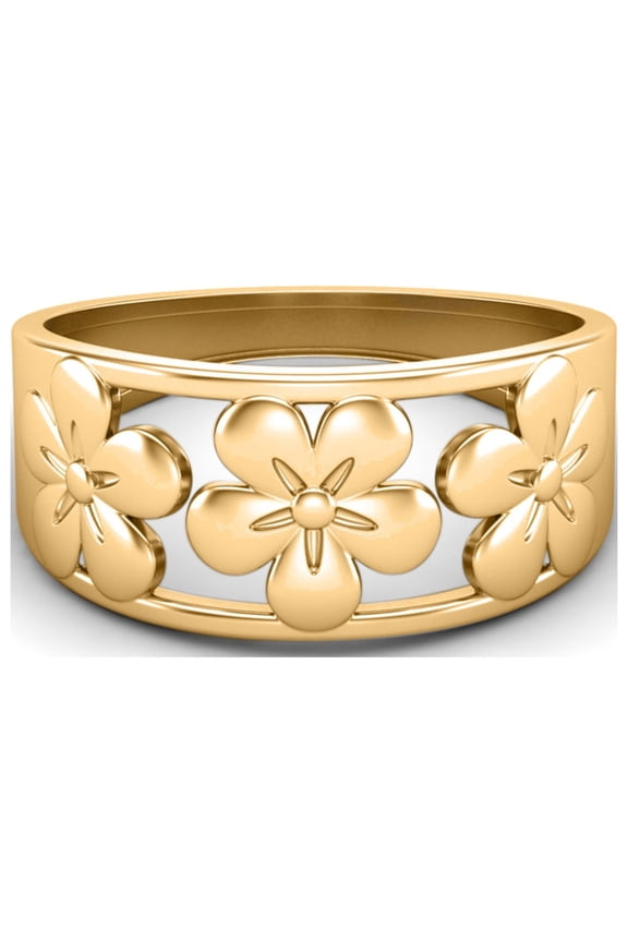 925 Sterling Silver Gold Vermeil Daisy Flower Wide Band Women Gifts Ring