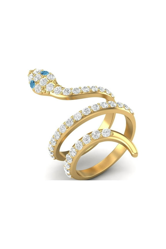 925 Sterling Silver Gold Vermeil Swiss Blue Topaz Cobra Snake Women Graduation Gift Rings