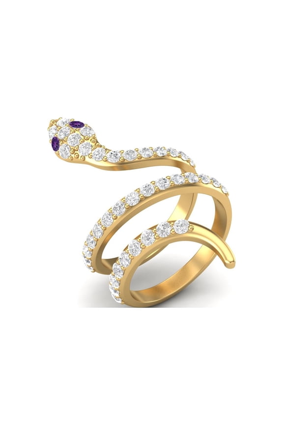 925 Sterling Silver Gold Vermeil Women Wrap Amethyst Cobra Snake Valentines Day Gift Rings