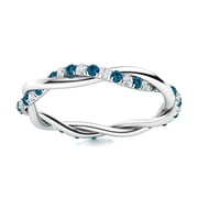 Mooneye 925 Sterling Silver Infinity Micro Pave London Blue Topaz Stackable Wedding Band Ring