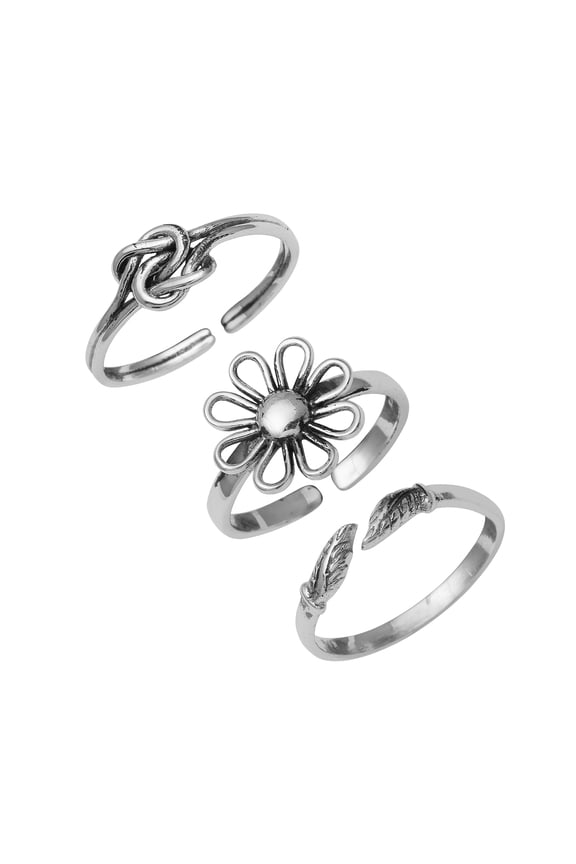 925 Sterling Silver Infinity knot Floral Design Toe Ring Open Adjustable Toe Rings For Women Set OF 3 Pcs
