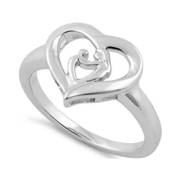 Mooneye 925 Sterling Silver Mother Daughter Women Love Heart Ring
