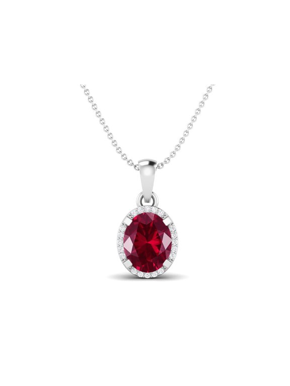 925 Sterling Silver Oval Ruby Solitaire Classic Women Wedding Pendant Necklace