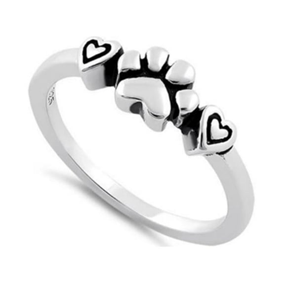 Mooneye 925 Sterling Silver Oxidized Plated Pet Love Paw Hearts Women Graduation Gift Ring