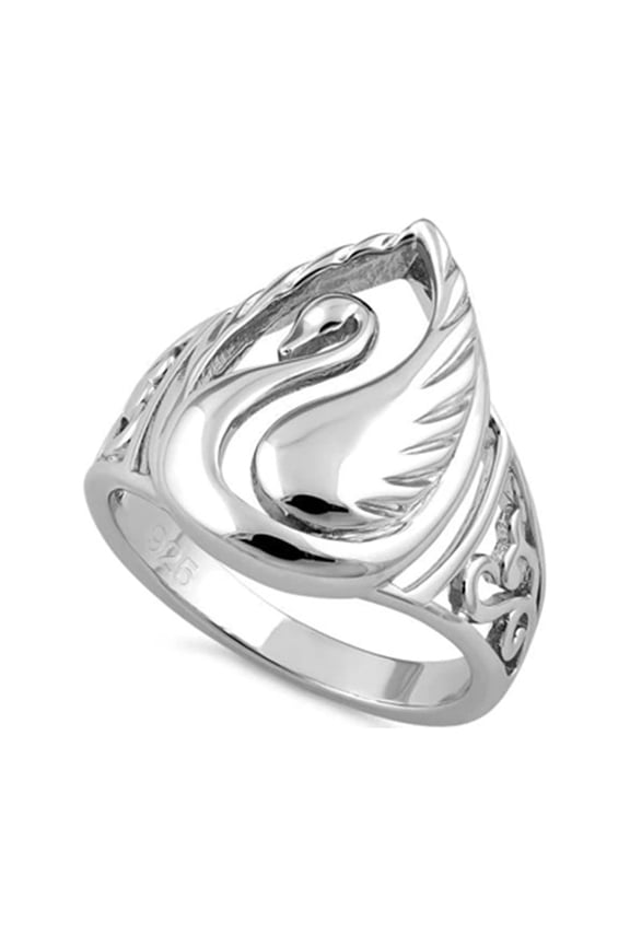 925 Sterling Silver Oxidized Platinum Plated Elegant Swan Women Valentines Day Gifts Ring