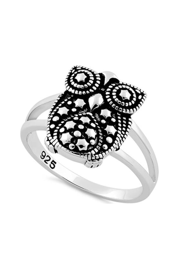 925 Sterling Silver Oxidized Platinum Plated Owl Women Valentines Day Gifts Ring