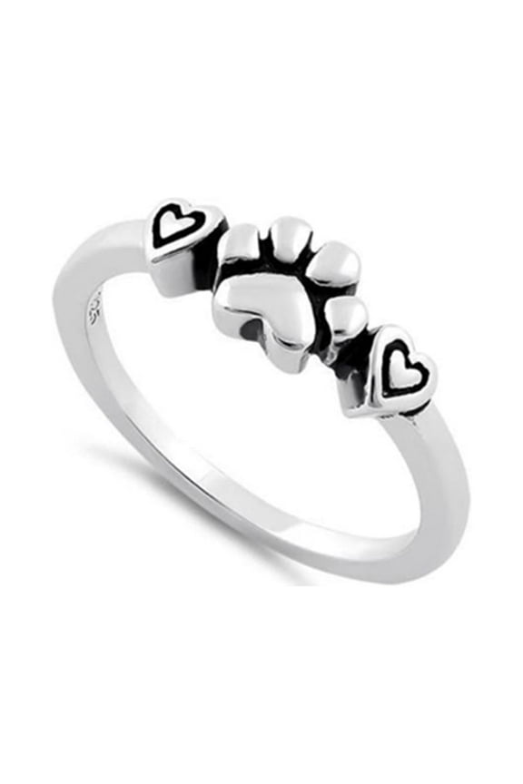 925 Sterling Silver Oxidized Plated Pet Love Paw Hearts Women Graduation Gift Ring