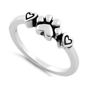 Mooneye 925 Sterling Silver Oxidized Platinum Plated Pet Love Paw Hearts Valentines Day Gifts Ring