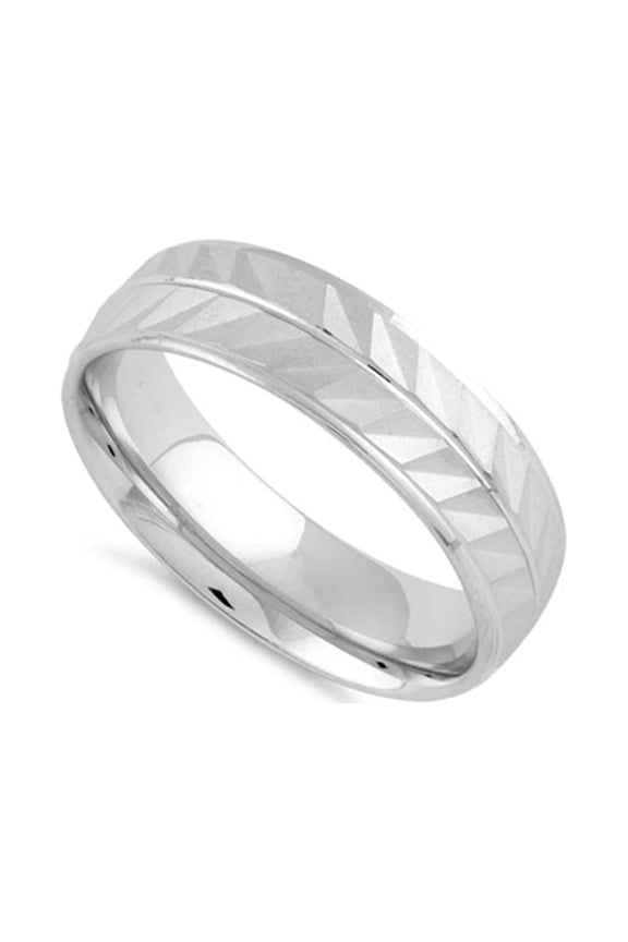 925 Sterling Silver Platinum Plated Diamond Cut 2 Layer Zig Zag Band Women Wedding Ring