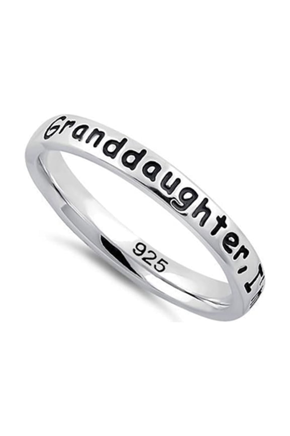 925 Sterling Silver Platinum Plated Granddaughter I'm so Glad You're Mine Women Gift Ring