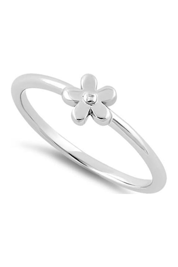 925 Sterling Silver Platinum Plated Tiny Flower Women Stackable Ring