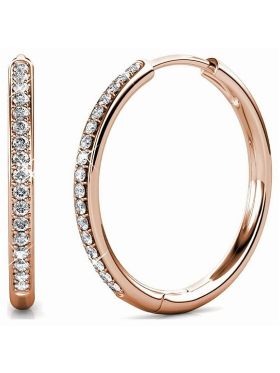 925 Sterling Silver Rose Gold Vermeil 1.60mm Round CZ Pave Huggie Hoops Women Wedding Earrings