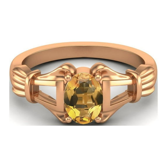 Mooneye 925 Sterling Silver Rose Vermeil 7x5mm Oval Shape Citrine Engagement Women Ring