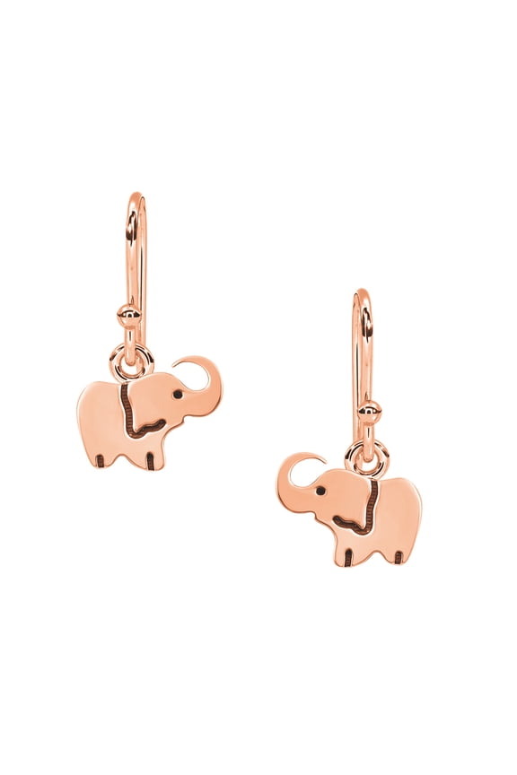 925 Sterling Silver Rose Vermeil Elephant Dangle Women Animal Earrings