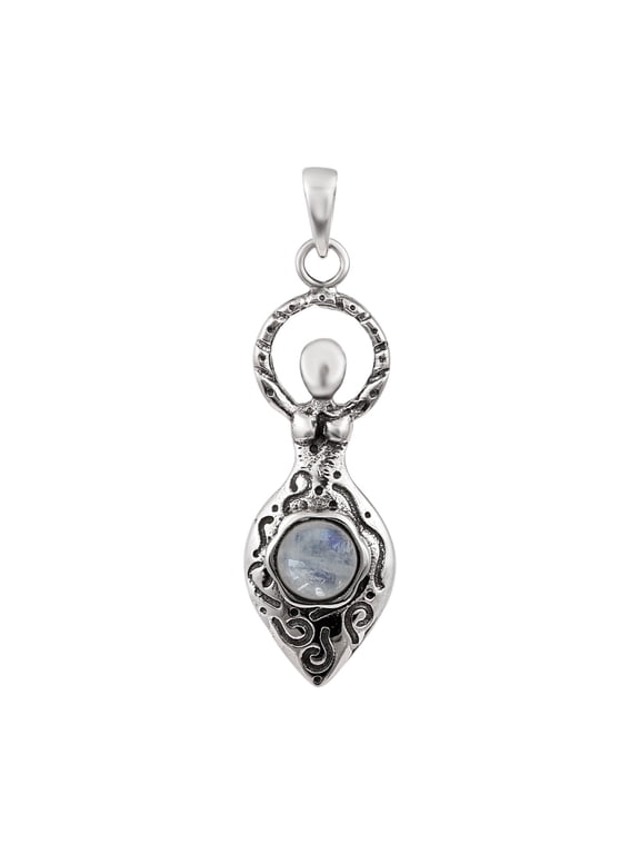 925 Sterling Silver Round Moonstone Celtic Goddess of Fertility Charm Women Gift Pendant